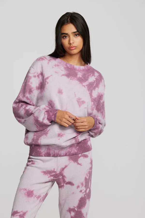 Online Zuma Cotton Terry Crewneck Pullover With Distressed Detail Long Sleeve Women Loungewear | Tops